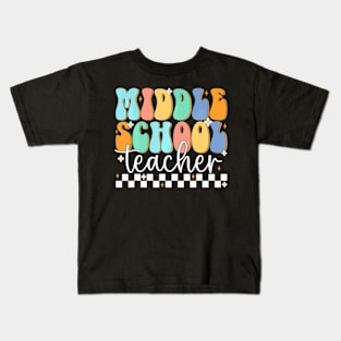 Middle School Teacher Groovy Happy First Day Of School Kids T-Shirt